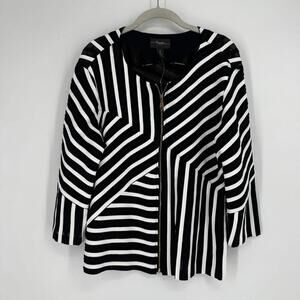 Chico's Travelers jacket large L navy blue white zipp up striped business office